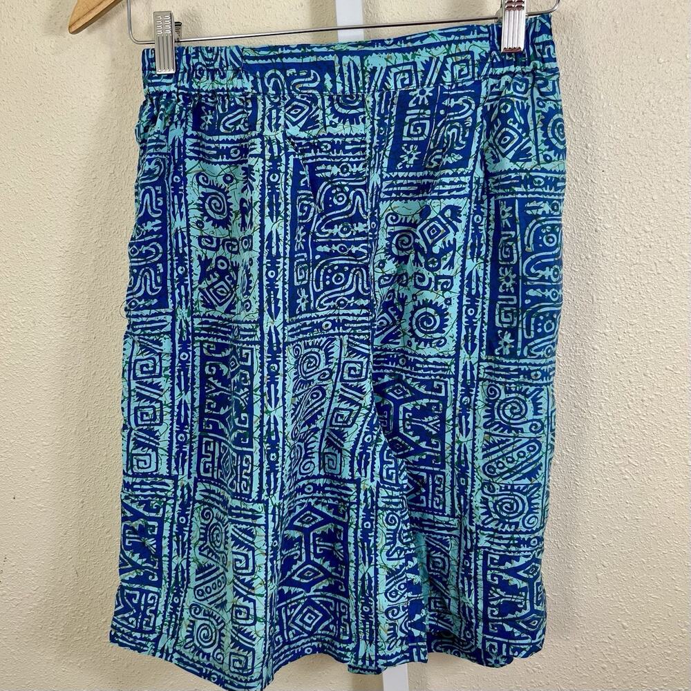 Stunt Collections Vintage 90s Silk Shorts Womens S Blue Batik Abstract Pockets